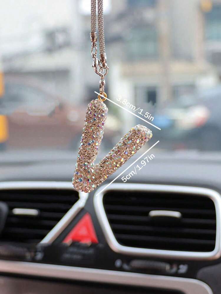 1 قطعة سلسلة معلقة للسيارة بحرف من الألماس من A إلى Z، معلق على مرآة السيارة الخلفية، ديكور داخلي للسيارة - مقاس واحد - مشاهدة 10