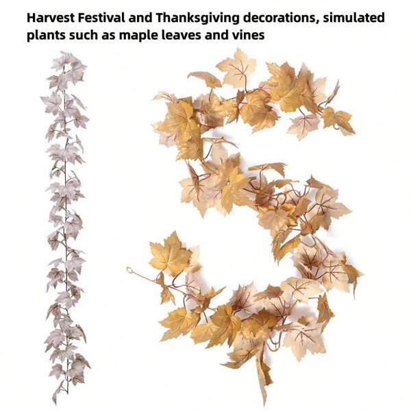 1 stuk kunstmatige esdoornbladrank, herfstoogst, hangende Thanksgiving-rank, herfstbladkrans, decoratie voor Thanksgiving en Kerstmis buiten, geen verlichting, slinger voor tuin en gazon, kunstplanten