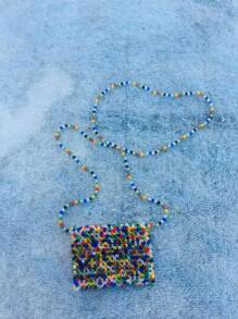 Bolso bandolera diagonal de verano con cuentas de vidrio y acrílico de colores, solo cabe barra de labios y llaves