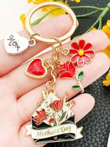 1 Pc Oil Drop Mother's Day Rose Envelope, Love, Rose, Daisy, Letter Alloy Keychain Accessories, Stainless Steel Key Ring, Women's Fashion Simple Pendant Accessories, Street Party Y2k Elegant Style, Suitable For Daily Wear, Mobile Phone, Wallet, Backpack, Car Pendant Key Accessories, Perfect Gift For Mother On Mother's Day, Mother's Day Gift, Birthday Gift, Holiday Gift Car Accessories Bag Charm