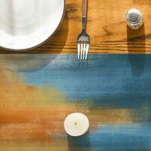 Orange Blue Abstract Modern Art Table Flag, Seasonal Farmhouse Style Kitchen Dining Table Decoration Home Party Decoration