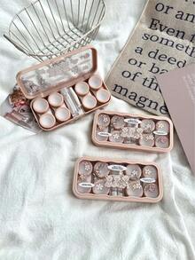 XIANG YU 1 Cute Bear Contact Lens Case, Companion Care Case, Contact Lens Case, And Immersive Storage Kit For Travel And Home Use.Pink