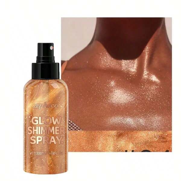 100ml Shiny Body Glitter Spray, Natural Sparkling Highlighter With High Intensity, Long-Lasting, Sweat-Proof, Water-Resistant, Non-Sticky Body & Hair & Clothes Glimmer For Party