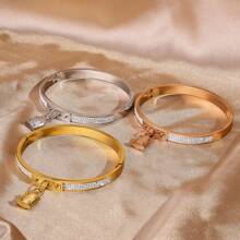 1pc Fashion Luxury Charm Stainless Steel Gold Silver Rose Gold Lock Bracelet Suitable For Women's Daily Wear