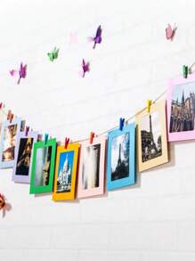 20pcs Hanging Photo Frame With Clips & Strings, Simple Design, Bohemian Style Decor For Grid Photo Wall, Dorm, Classroom, Living Room, Bedroom, Office Wall, Suitable For Graduation Ceremony, Wedding, DIY Photo Exhibition Wall, Anniversary, Theme Party