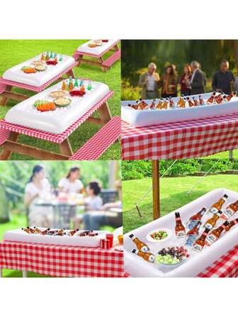 1 PVC Inflatable Ice Bar, Swimming Pool, Party Ice Tray, White Square Beverage Bucket, Inflatable Ice Trough, Beach Essentials, Beach Accessories, Pool Float