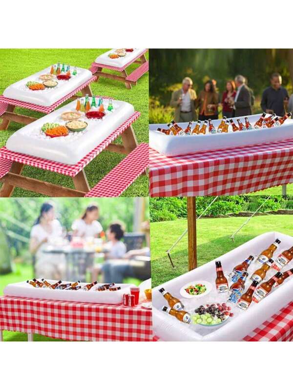 1 Barra de hielo inflable de PVC, piscina, bandeja de hielo para fiestas, cubo de bebidas blanco cuadrado, recipiente inflable para hielo, artículos esenciales de playa, accesorios de playa, flotador de piscina