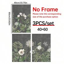 Conjunto de 3 obras de arte en lienzo con diseño floral y botánico - Arte de pared enmarcado, pinturas de tema moderno aptas para sala de estar, dormitorio, oficina en casa