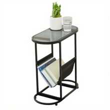 2Pcs Glass Oval Small Side Table, Suitable For Small Living Room Space, With Magazine Storage Function