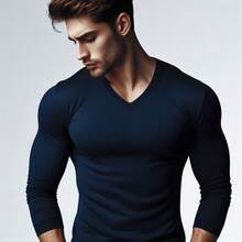MIL200FIT Playera Hombre Manga Larga Slim Fit Cuello V - Azul Marino - Ver 2