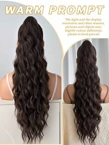 26-Inch Natural Wave Heat-Resistant Synthetic Ponytail Hair Extensions, Black & Brown Claw Clip-In, Suitable For Women's Daily Use - Black Brown - View 6