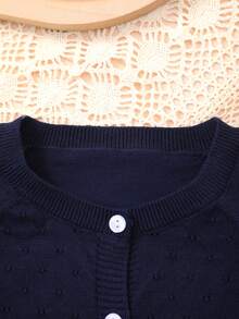 Girls' Lightweight Button-Up Hollow-Out Knitted Cardigan - Royal Blue - View 3