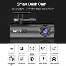 Cámara de salpicadero 4K para automóviles, cámara frontal de salpicadero 2160P, cámara de salpicadero 4K con control de aplicación, accesorios para automóviles con visión nocturna súper, sensor G, grabación en bucle, cámara para automóviles de 12V-24V, grabador de tráfico, mini cámara
