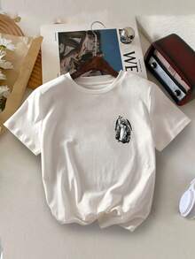 男童休闲年轻男孩女神雕像字母印花圆领夏季T恤 - 白色 - 查看 2