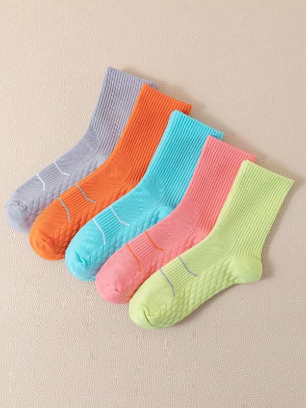 5 Pairs Ladies Colorful Sports Socks With Massage Bottom, Breathable Sweat-Absorbing Short Socks For Running, Basketball, Summer