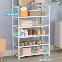 1pc Entry Coat Rack, 23.62" Wide Entryway Shoe Rack, Free Standing Clothes Hanger With 4/5 Tier Storage Shelves And 8 Double Hooks, Organizer For Living Room, Bathroom, Hallway (Self-Assembly Required)