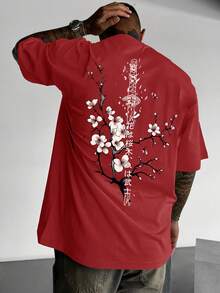 男士休闲宽松圆领短袖T恤，日本刀鞘设计，春夏