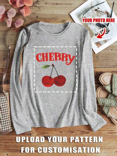 Custom Made Plus Size Women Graphic Print Crew Neck Loose Casual Sleepwear Top, Fall, Cozy Outfit