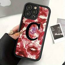 Cute Kitten Letter C Red Kisses Background  Black Phone Case For IPhone X/XS/11/12/13/14/15/16 Pro- Sleek & Durable Cover For Cool Guys & Girls, Anti-Scratch With Full Camera Protection- Perfect Unisex Gift,Stylish & Durable- Perfect Gift For Him/Her - Black - View 3
