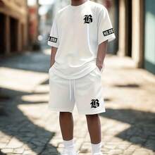 Oversized T-Shirt And Shorts Sweatshirt Kit Casual Comfortable Streetwear Set - 白色 - 查看 1