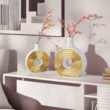 1PC Ceramic Circle Vase, Electroplated Black Gold Vase Creative Home Decoration Ornament, Suitable For Luxury Living Room, Dining Table, Office Desktop Flower Arrangement Vase, Centerpieces, Wedding Decoration Art Platinum Flower Vase Room Decor Glass Vase