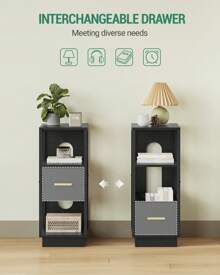 Hzuaneri Mesita de noche estrecha con 1 cajón de tela, mesita de noche con compartimento abierto, moderna, para dormitorio, salón, 30 x 24 x 60 cm