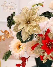 Artificial Flowers Combo, Champagne Silk Roses, Peonies, Dahlias With Stems For DIY Wedding Bouquets, Baby Shower, Table Centerpieces, Home Decor, Fake Floral Arrangements, Party Decorations - Gold Champagne Green - View 2