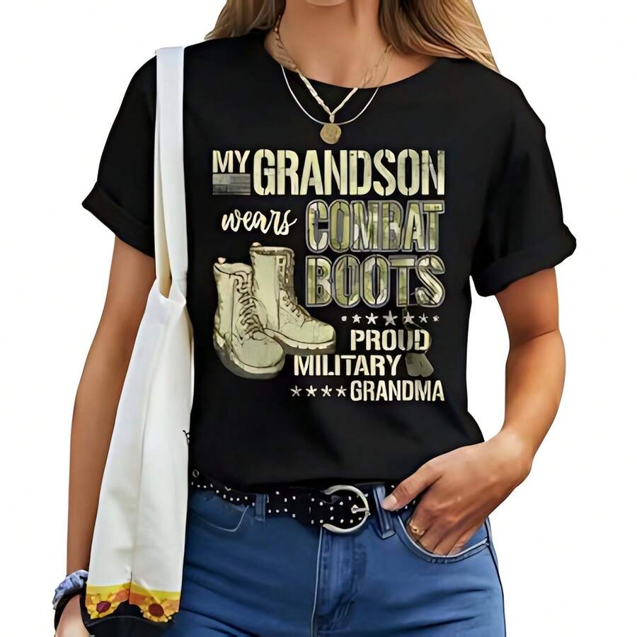 Wos My Grandn Wears Combat Boots Proud Military Grandma Gift Wo T-Shirt 220G Cotton T-Shirt – Durable Yet Soft Blending Street, Retro, And Minimalist Vibes – Perfect For Daily Wear, Work, Weekend Outings, Or Lounging – I Gift For Him Or Her, Birthday, Annrsary, Or Just Because Tops For Wo Vintage Clothes Wo Clothes Wo Vintage Wo Tops Mujer Cute Tops Wo Cotton Wo Clog Halloween Camisas Summer Clothes Wo Casual Punk Western Tops Wo Fourth Of July Outfit Kpop Cowboy Outfits For Wo Ry Ropa 100% Cotton Y2k Ing Cute Gothic Wo Clothes Black And White Top Vintage Tops Cloth For Wo White Goth Inawly Retro Clothes For Wo Korean Fashion Wo Camisas Para Mujer - Black - View 1