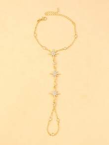 1 chiếc vòng tay hình ngôi sao phong cách Bắc Âu mới, trang sức dây chuyền đính đá Rhinestone đa năng cá nhân hóa dành cho phụ nữ - Vàng - Xem 3