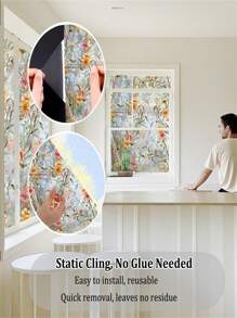 1Roll Static Cling Decorative Window Film With Installation Tools Non Adhesive Privacy Film, Stained Glass Window Film For Bathroom Shower Door Heat Cotrol Anti UV Room Decor Wall Decor Wall Stickers Wall Sticker Stickers
