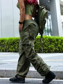 男友风女式直筒牛仔裤 - 軍綠色 - 查看 2