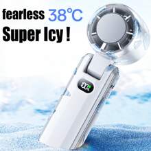 Ventilador de mano portátil 2025, Ventiladores de refrigeración turbina, 3600mAh, 100 velocidades viento huracán, motor silencioso ANC, pantalla digital, recargable por USB C, mini ventilador eléctrico con función de enfriamiento por hielo para uso en interiores y exteriores (Blanco)
