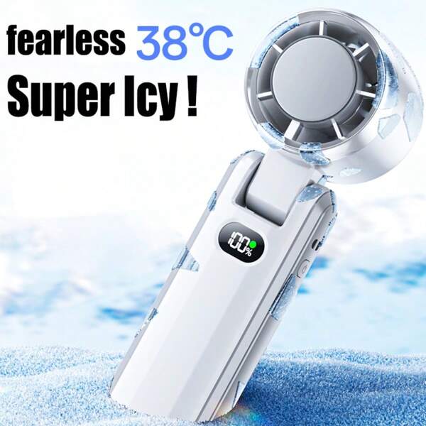 2025 Portable Handheld Ice Fan, Turbo Cooling Fans, 3600mAh, 100 Gear Hurricane Wind, ANC Silent Motor, Digital Display, USB C Rechargeable, Mini Icy Personal Electric Fan For Outdoor & Indoor (White)