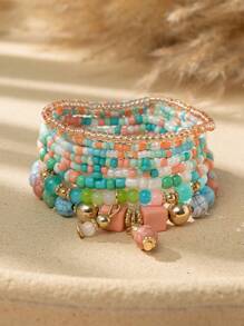 8pcs Bohemian Style Multi-Layer Beaded Bracelet Set, Colorful Beaded Stacking Bracelets For Daily Or Vacation Wear, Spring/Summer