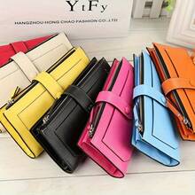 Women PU Leather Wallet Bifold Clutch Large Capacity Card Organizer Buckle Long Purse For Girls Candy Color - White - View 4