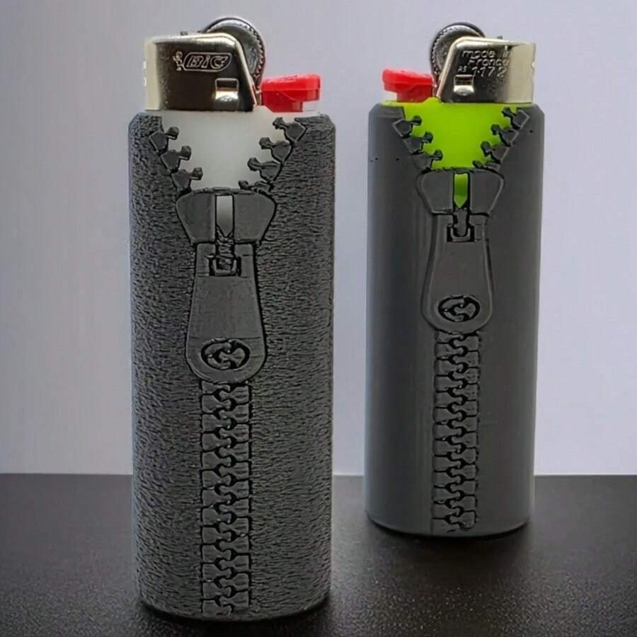 1 件 INS 风格创意黑色塑料拉链形打火机盒，适用于 Bic 打火机的打火机配件，打火机保护器，送给男朋友的小礼物 - 彩色 - 查看 1