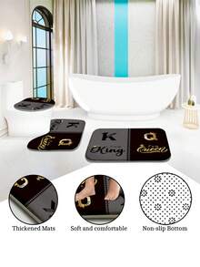 1pc/4pcs Crown Shower Curtain Sets With Rugs, King, Queen Shower Curtain Set With Rugs, Toilet Lid Cover And Bath Mat, Modern Bathroom Decor With Bath Mats And 12 Plastic Hooks Bathroom Accessories - Multicolor - View 9