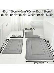 3pcs Memory Foam Super Absorbent Bath Mat Set, Non-Slip Bathroom Mats, Ultra Soft Plush Bath Rugs, For Bathtub, Shower, Bathroom Accessories, Bathroom Decor, Home Decor