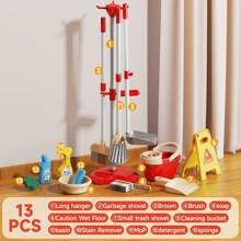 طقم لعبة مجموعة التنظيف المنزلي للأطفال، مكنسة، جامبو، شفاط، جردل وأدوات التنظيف المزيفة للبنات