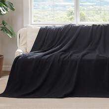 % Cotton Twin XL Size Bed Blanket - Breathable, Lightweight, Soft Cozy Herringbone Woven Summer Blanket College Dorm, White, 66x90 Inches - 06 - Black - View 3