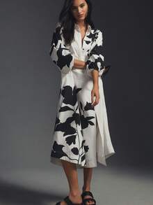 1pc Elegant Leaf & Floral Print Dress