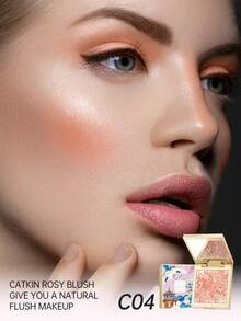 Rubor en polvo CATKIN, rubor y iluminador natural con brillo 2 en 1, textura cremosa, fácil de mezclar, paleta de rubor horneado C04 Shining Sunshine - C04 Sol resplandeciente - Ver 3