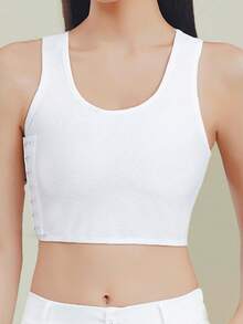 Top deportivo tipo corset con botones laterales para mujer, top bralette deportivo, top tipo tanque adecuado para yoga de verano, sujetador deportivo para entrenamientos, ropa interior, lencería, prenda moldeadora - Blanco - Ver 3