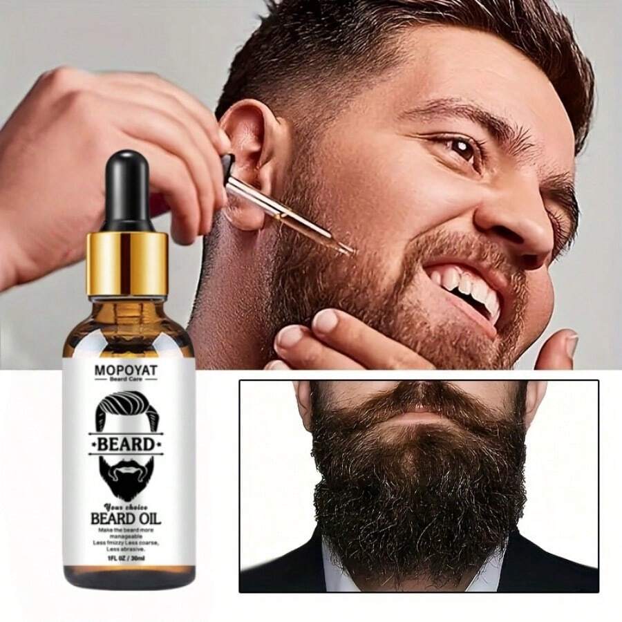 ¡Realza el encanto de tu barba! Aceite para Barba MOPOYAT - E, aceite esencial para nutrir, espesar y dar brillo - Crea una barba gruesa y elegante - Cuidado suave, regalo ideal para hombres, novios, esposos y papás. - Blanco - Ver 1