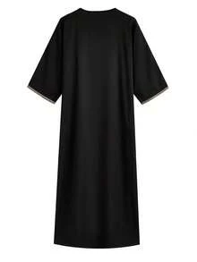 1 قطعة من الجندورة السوداء المطرزة على الطراز التقليدي المغربي للرجال، ملابس تقليدية للشرق الأوسط - الأسود - مشاهدة 3