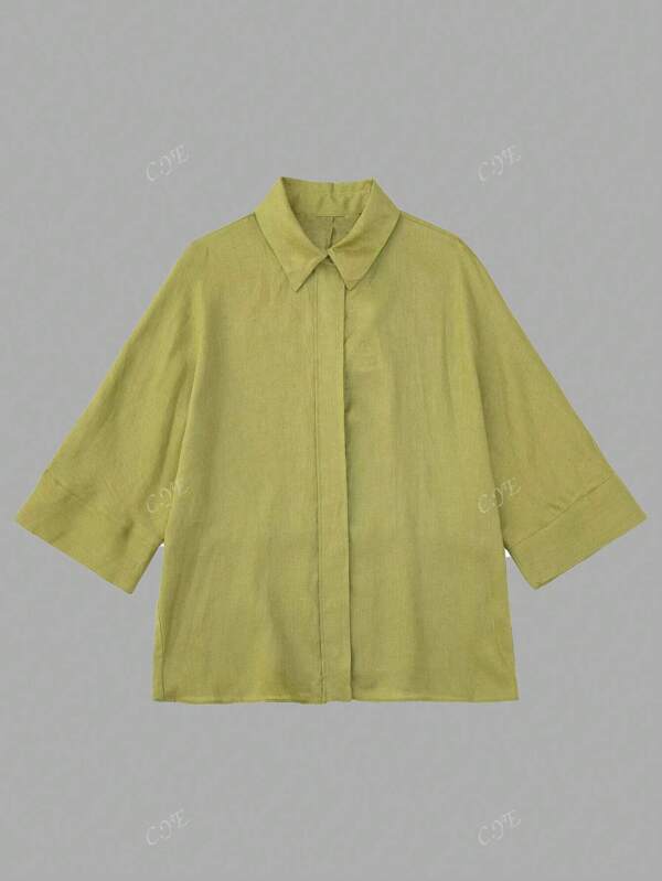 Chemise ample à boutons couleur unie, pour le printemps/été
