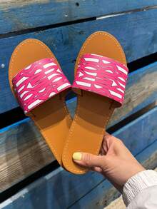 Women's Casual Comfortable Flat Slide Sandals, Versatile For Daily Wear - Rose - View 2