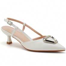 Elegante spitze Slingback Absatzschuhe für Damen - Kitten Heel Pumps mit geometrischer Schnalle für Büro und Abendmode - Weiss - Übersicht 1