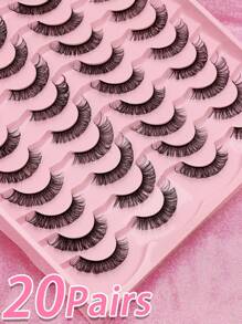 Set di ciglie finte da 20~1 D, ricci, morbide, drammatiche in 3D in pelliccia di visone nera, lunghe e sottili, multistrato di diverse lunghezze, con confezione extra-large, adatte per matrimoni, feste, club, riunioni di lavoro quotidiane, per spose, studentesse, compleanni e altre occasioni