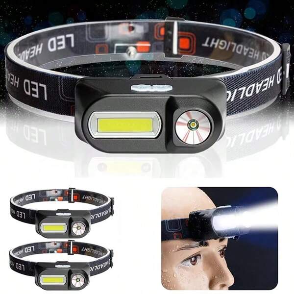 1 pieza Linterna frontal recargable por USB de alta luminosidad y larga duración, con doble fuente de luz y sensor de movimiento, para pesca y camping